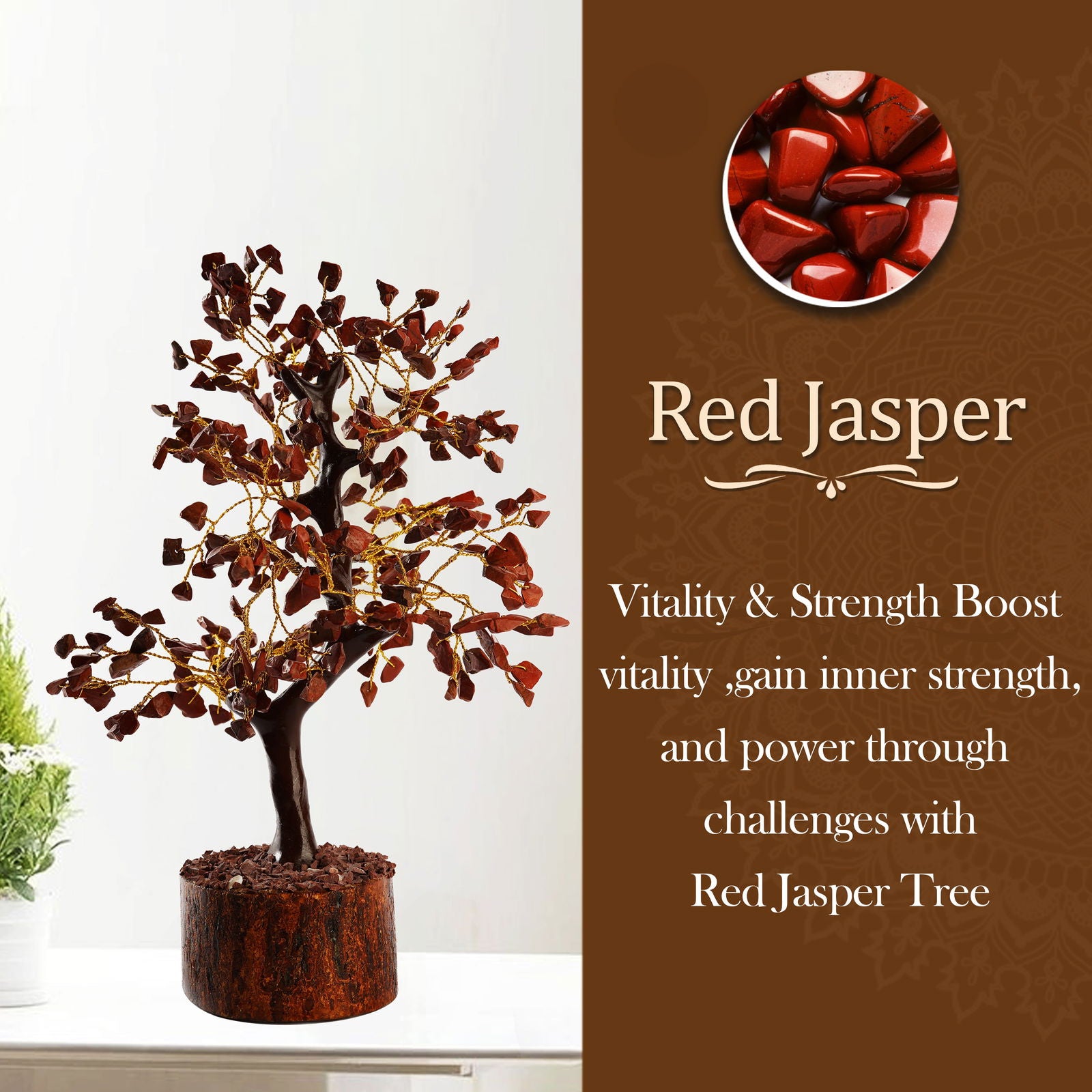 Wooden Red Jasper Crystal Tree - Gemsmantra