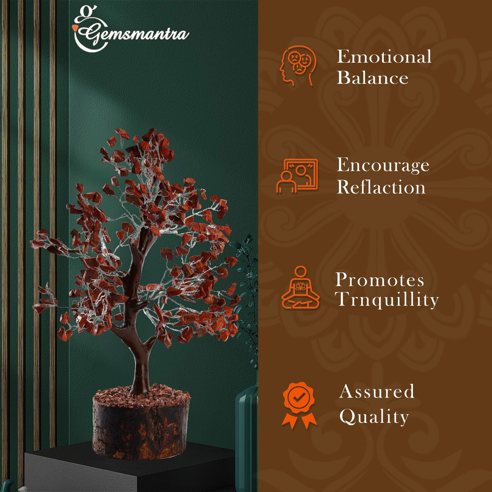 Wooden Red Jasper Crystal Tree - Gemsmantra