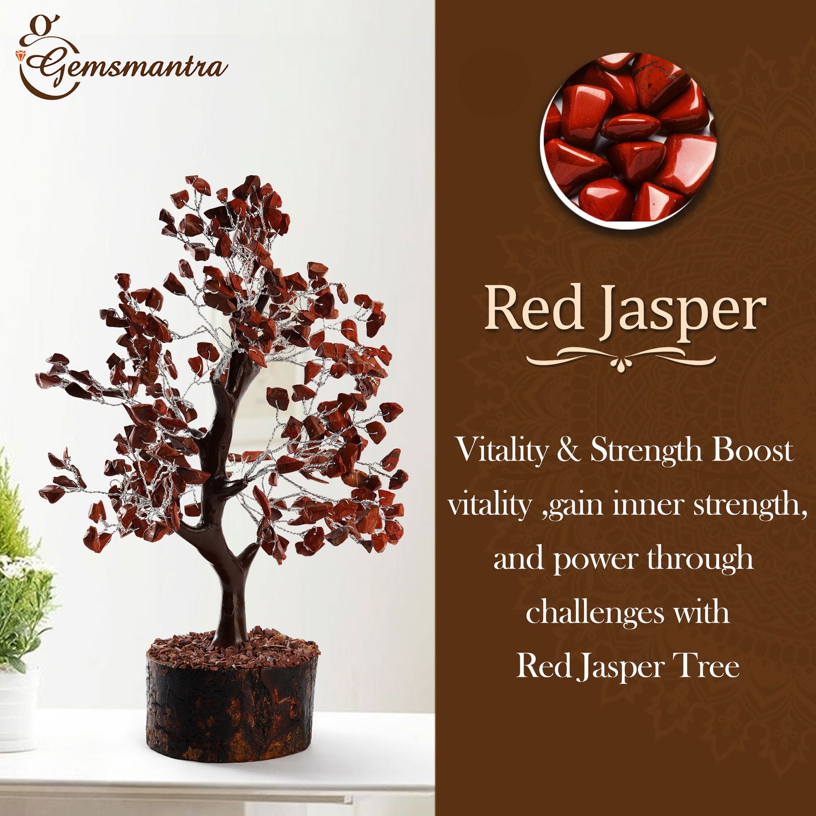 Wooden Red Jasper Crystal Tree - Gemsmantra