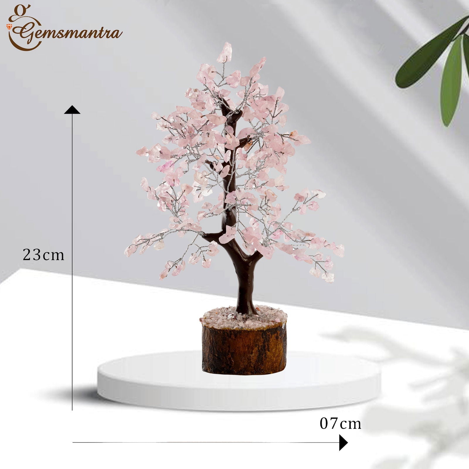 Wooden Rose Quartz Crystal Tree - Gemsmantra