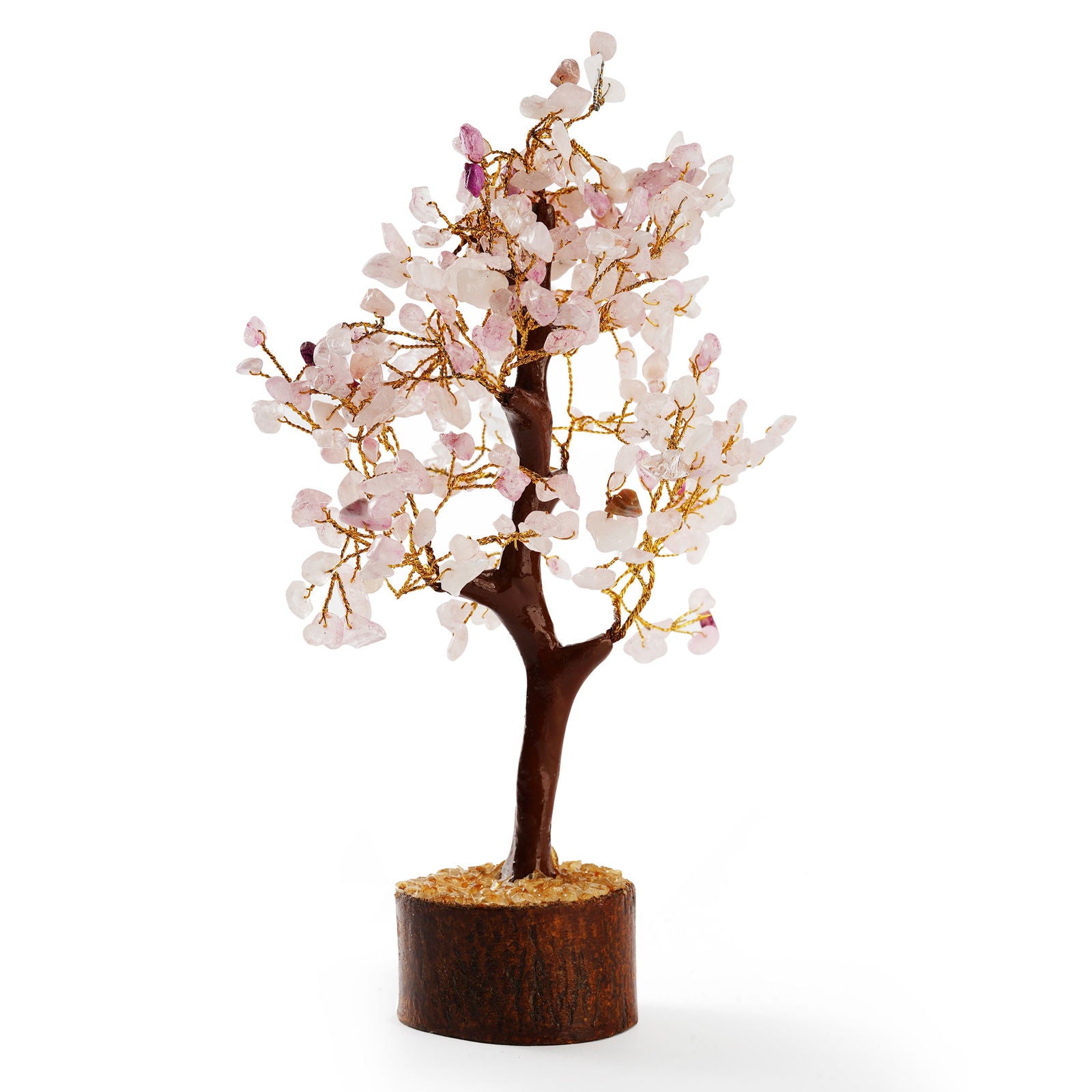 Wooden Rose Quartz Crystal Tree - Gemsmantra