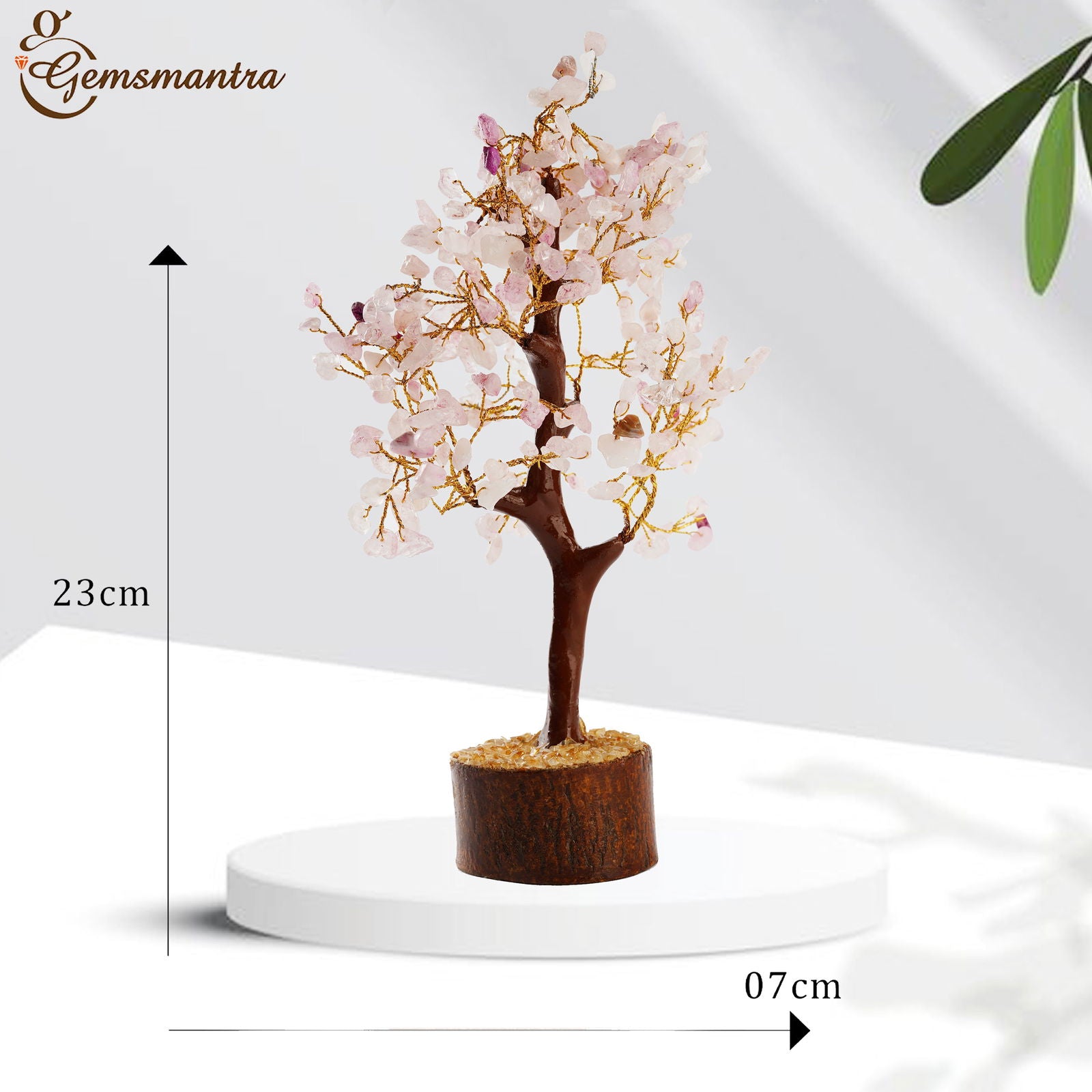 Wooden Rose Quartz Crystal Tree - Gemsmantra