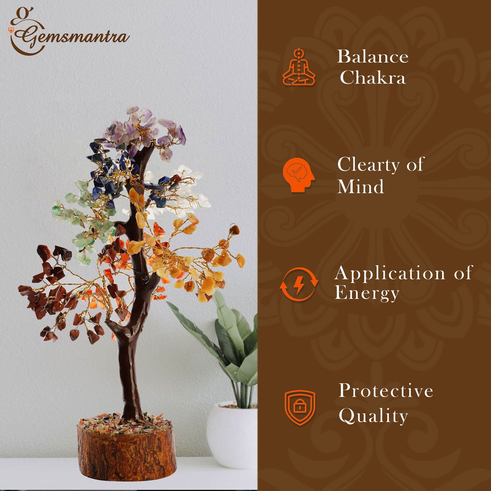 Wooden Seven Chakra Crystal Tree - Gemsmantra