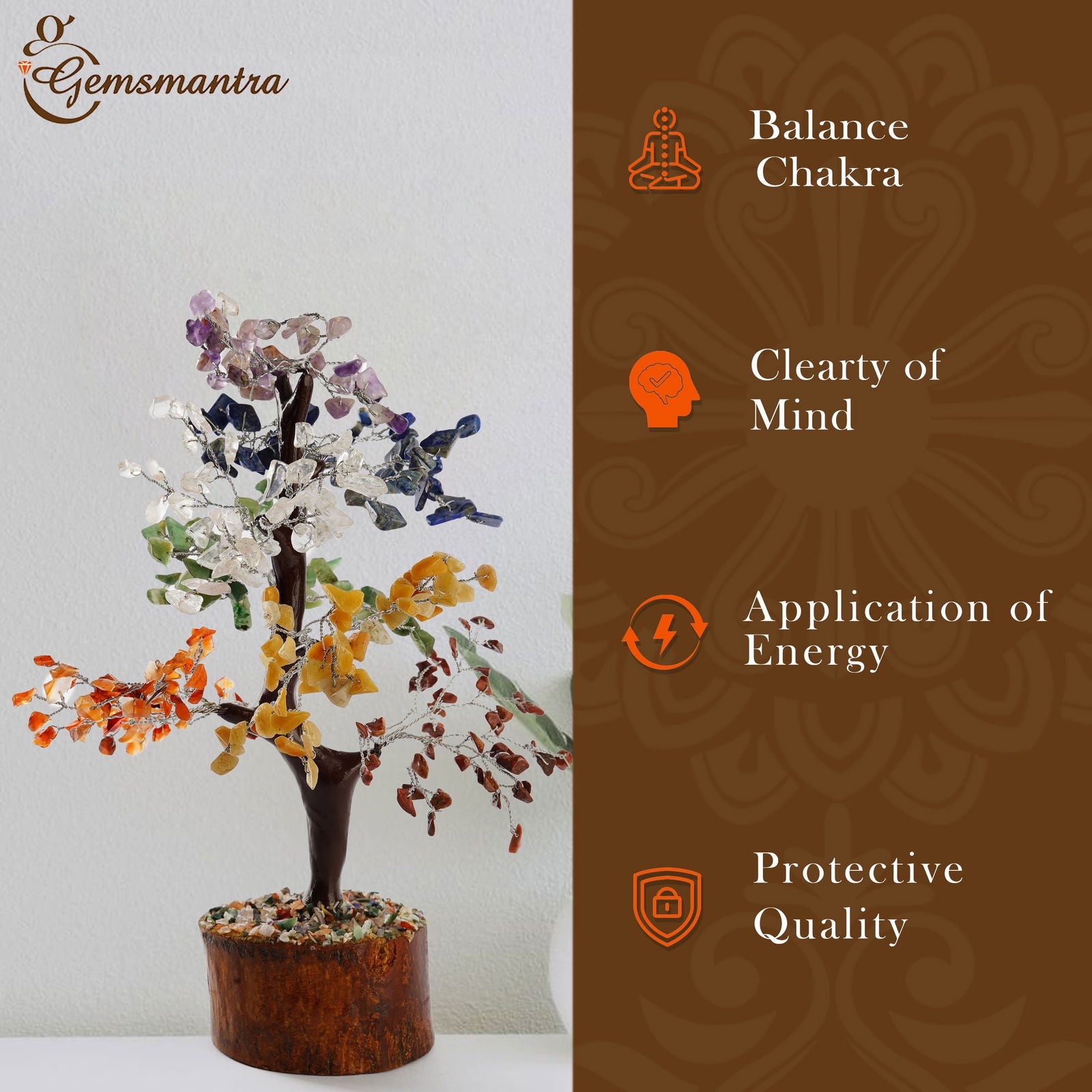 Wooden Seven Chakra Crystal Tree - Gemsmantra