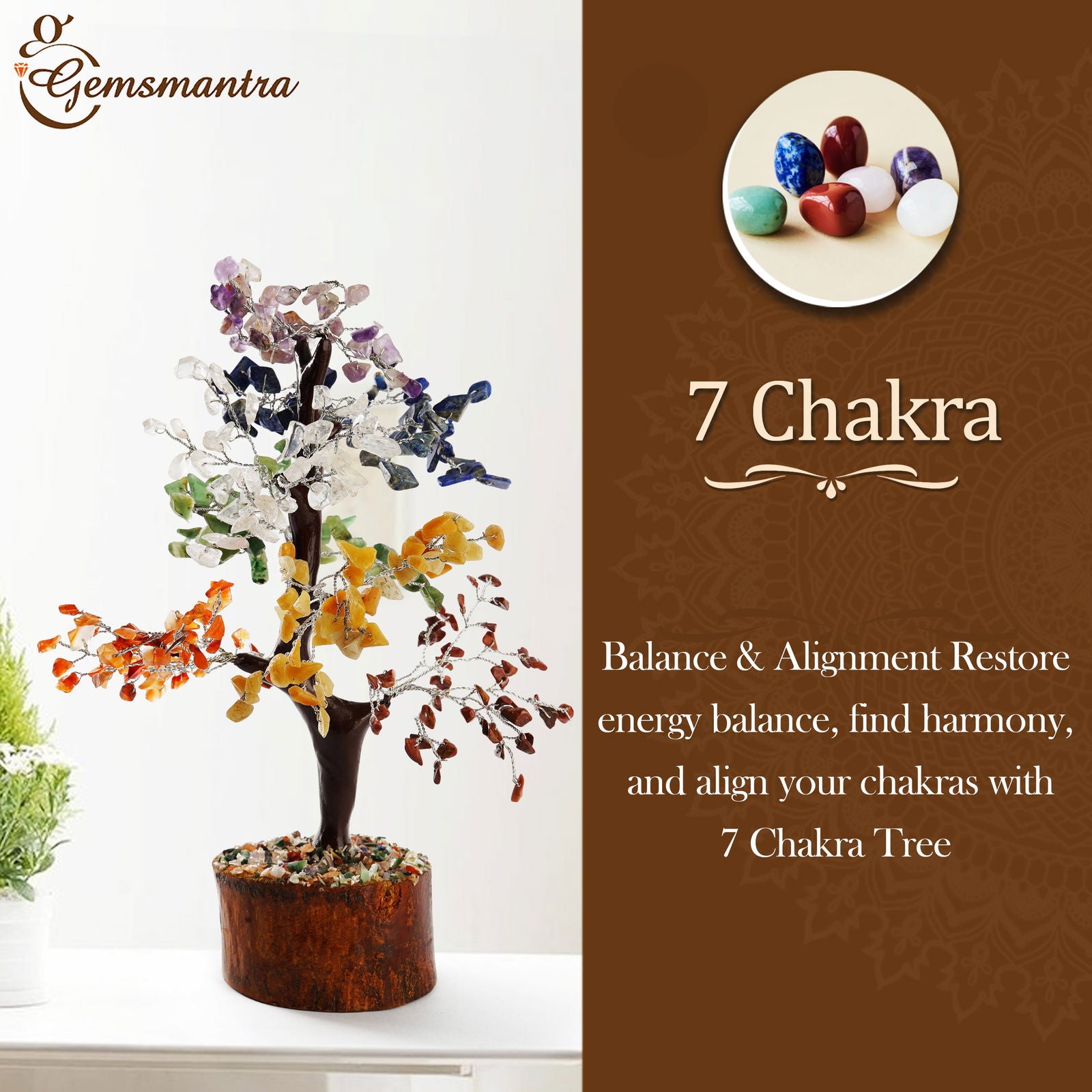 Wooden Seven Chakra Crystal Tree - Gemsmantra