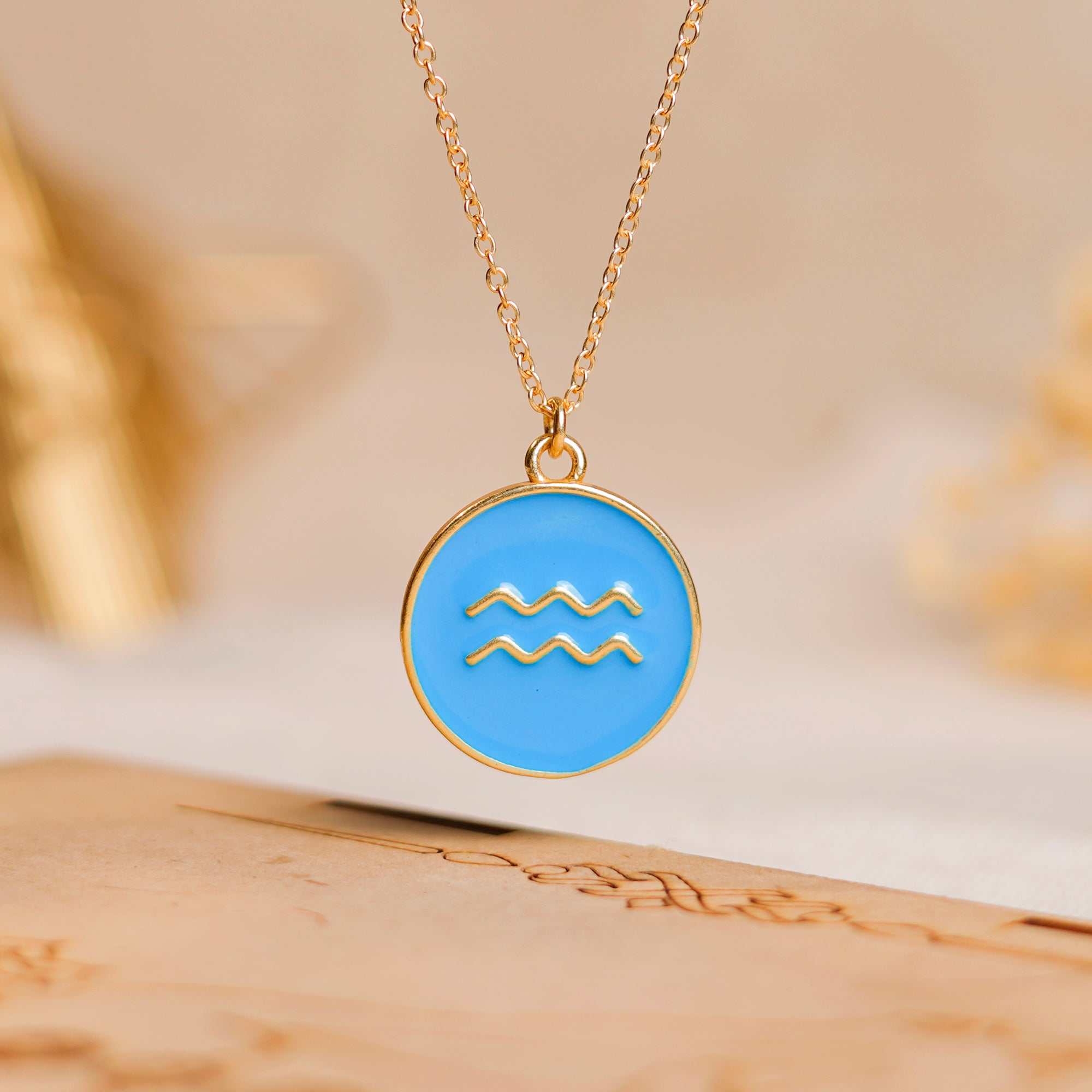 aquarius zodiac enamel coin pendant