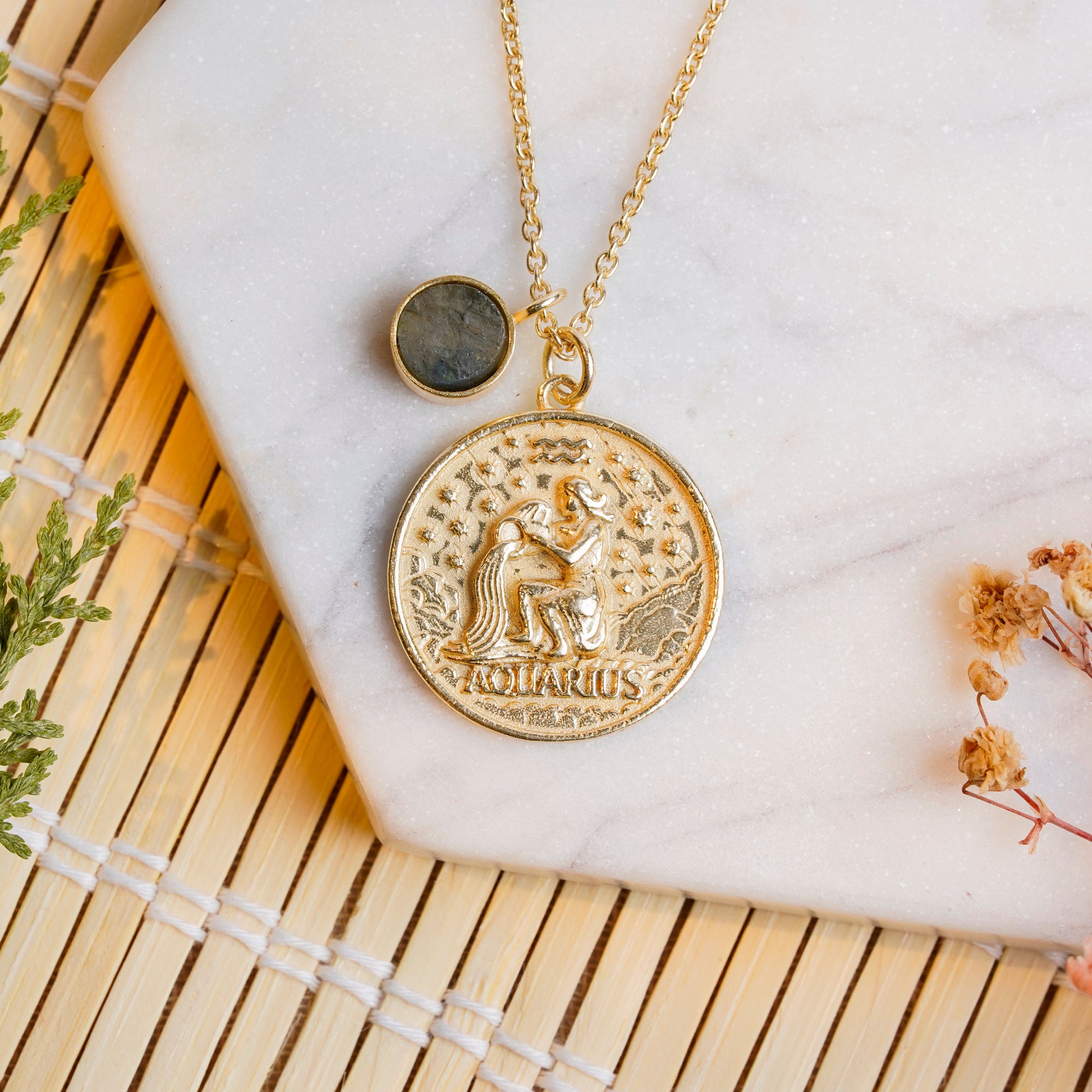 aquarius zodiac pendant necklace labradorite birthstone charm