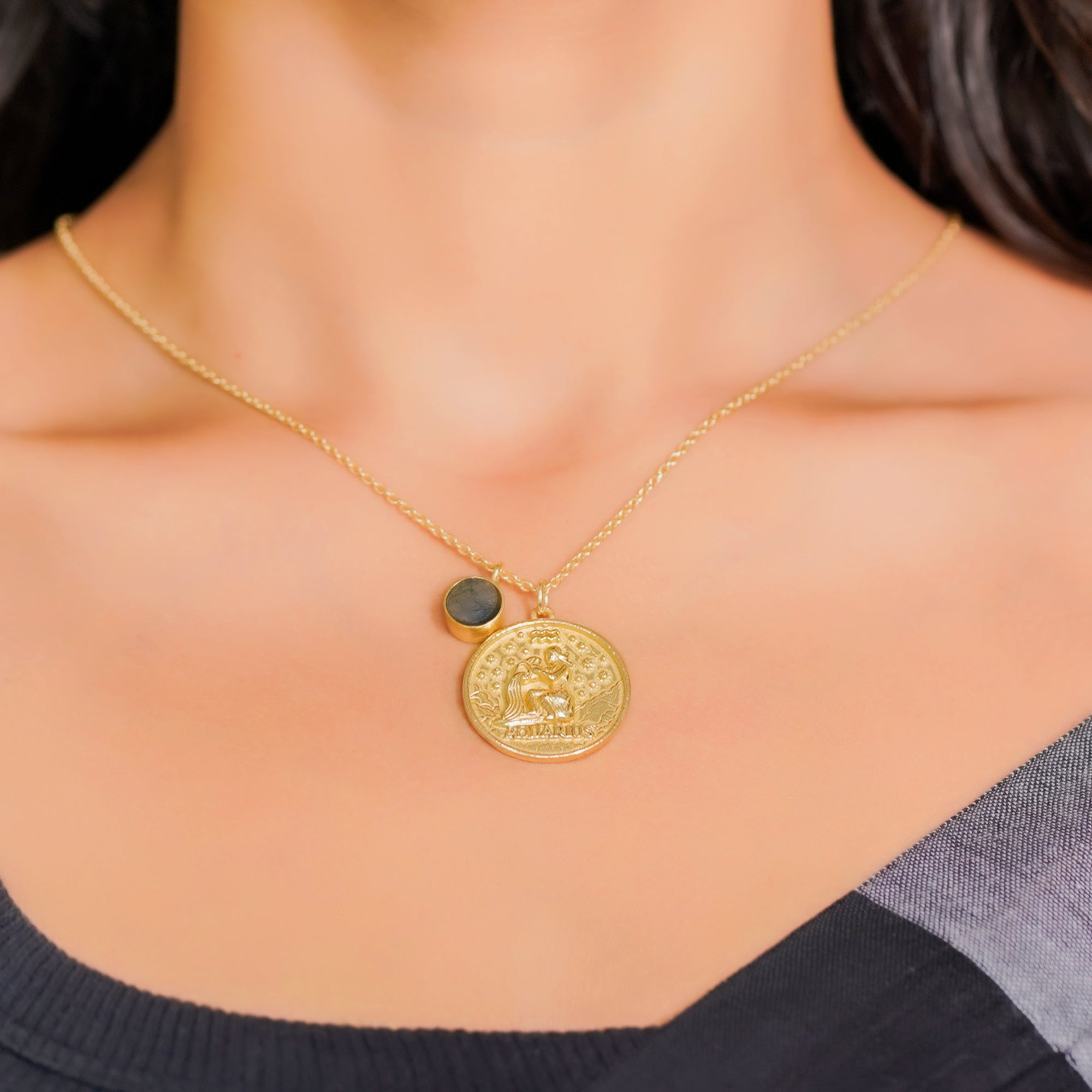 aquarius zodiac pendant necklace labradorite birthstone charm