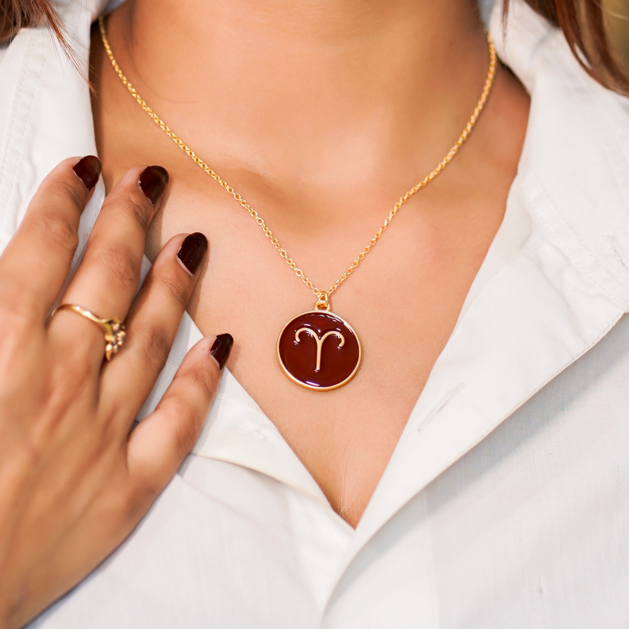 aries zodiac enamel coin pendant