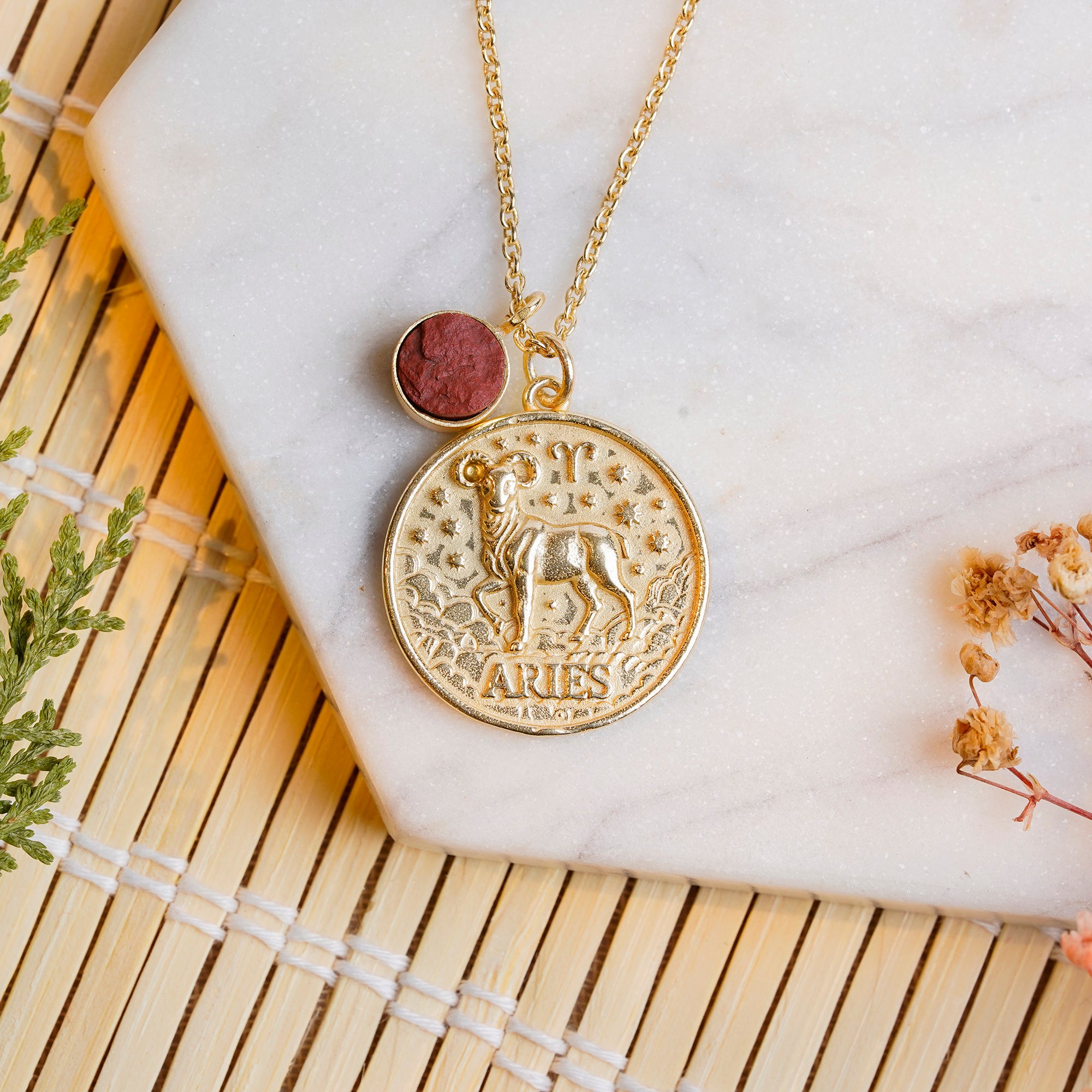 aries zodiac pendant necklace red jasper birthstone charm