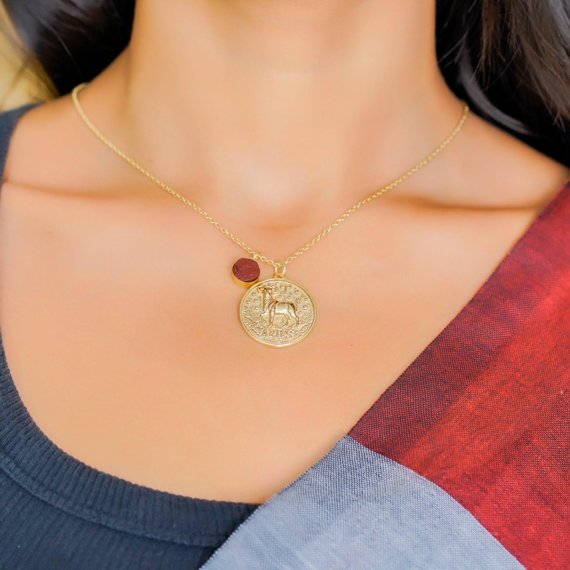 aries zodiac pendant necklace red jasper birthstone charm