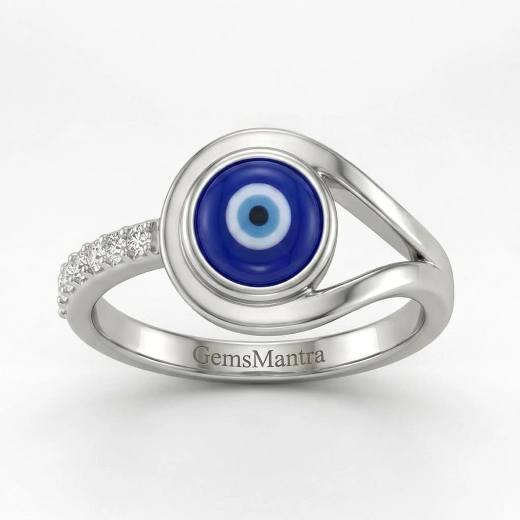 Blue Evil Eye Silver Ring