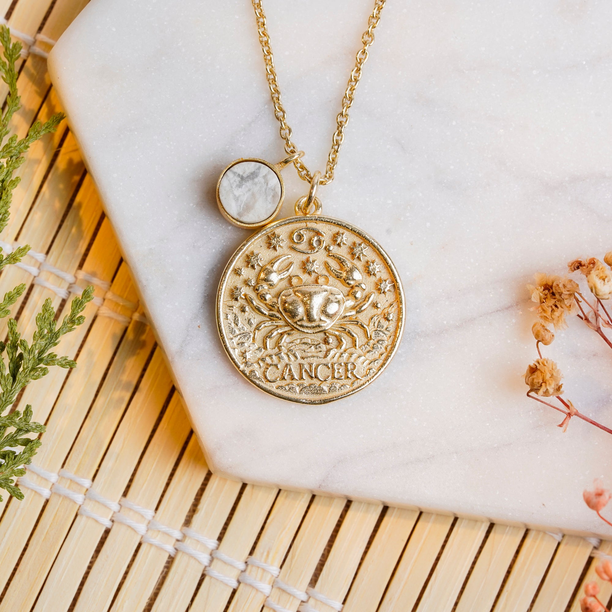 cancer zodiac pendant necklace howlite birthstone charm