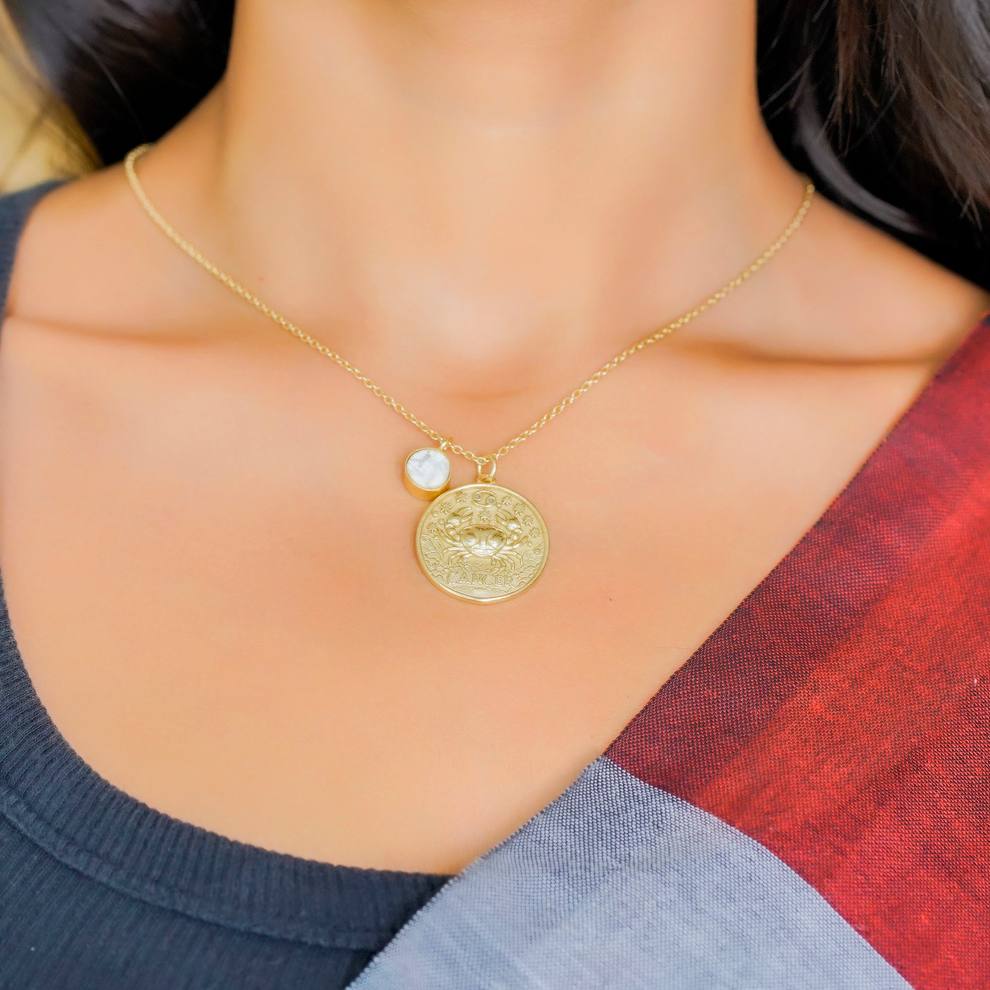 cancer zodiac pendant necklace howlite birthstone charm
