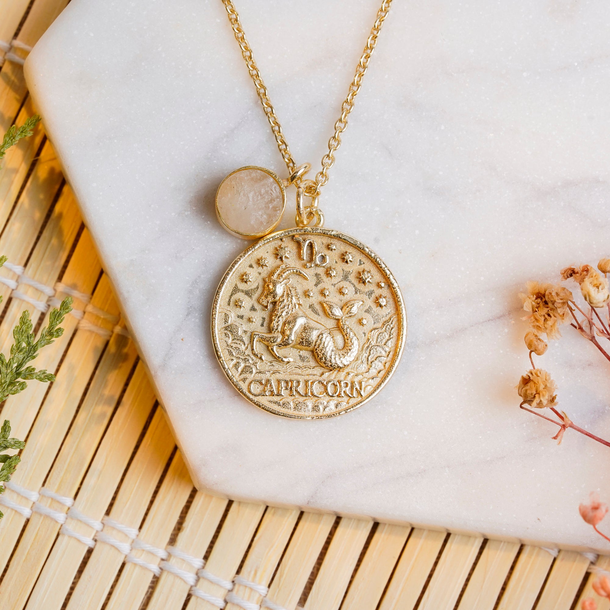 capricorn zodiac pendant necklace milky quartz birthstone charm