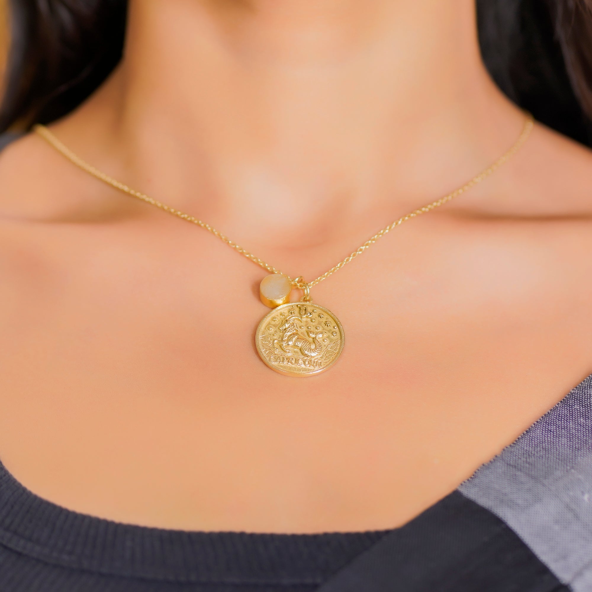 capricorn zodiac pendant necklace milky quartz birthstone charm