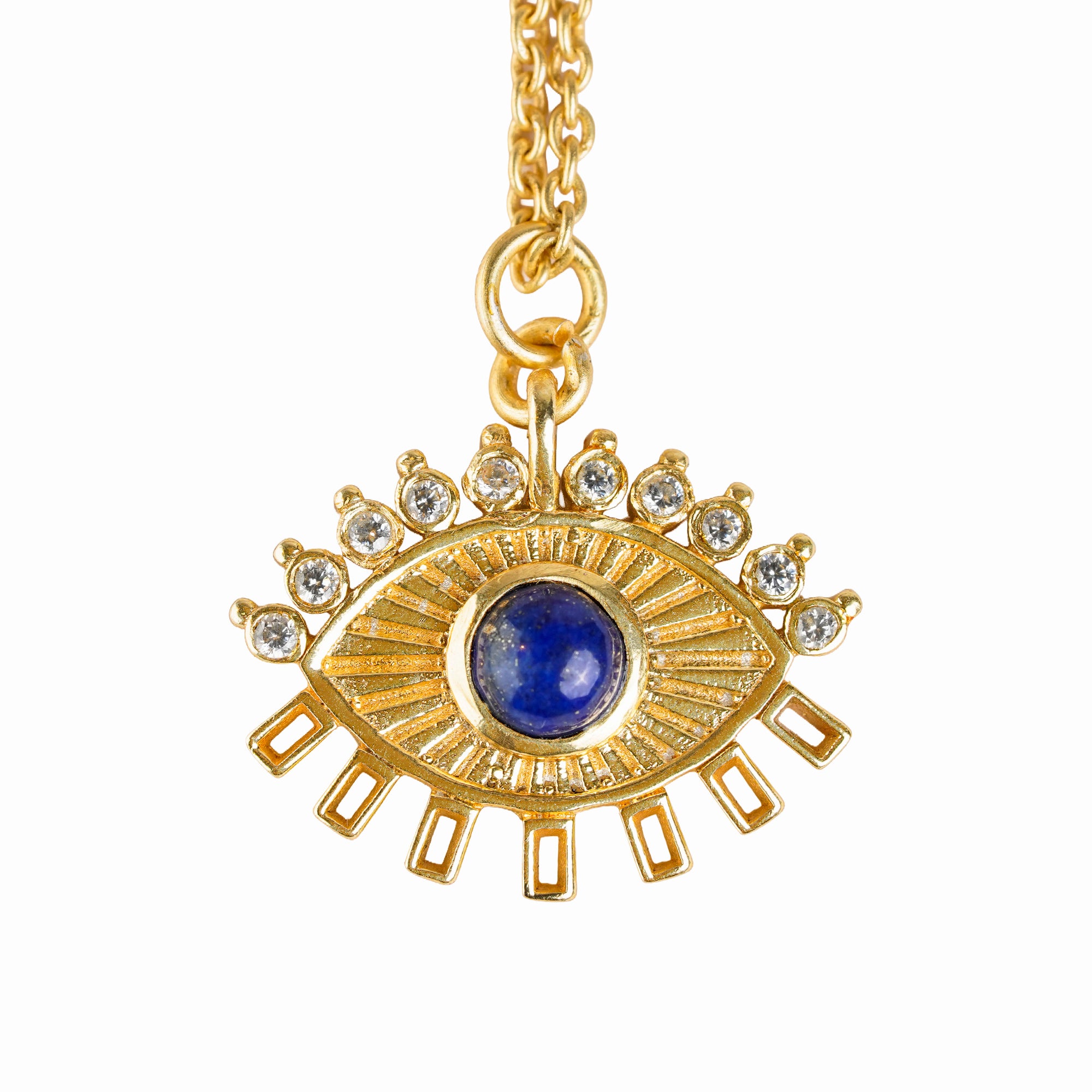 evil eye pendant necklace with lapis and cz wisdom positive energy