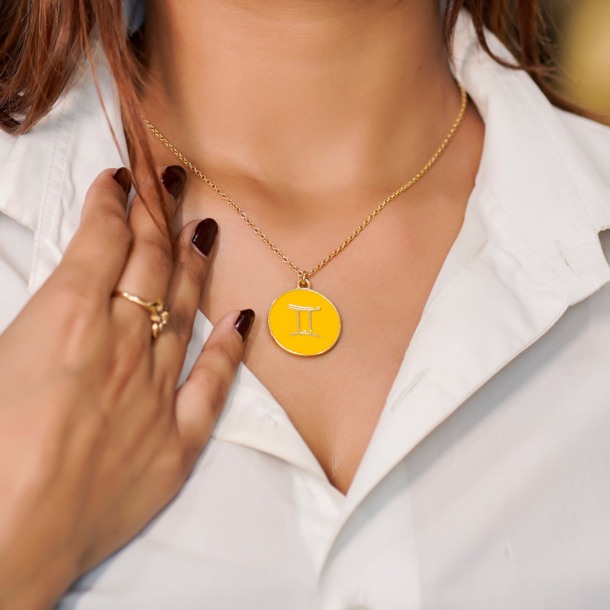 gemini zodiac enamel coin pendant