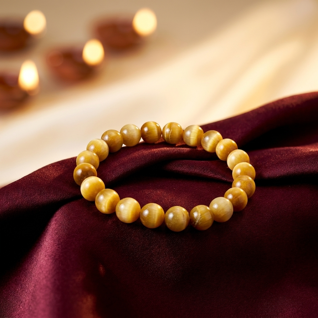 Cats Eye Bracelet on maroon silk - GemsMantra