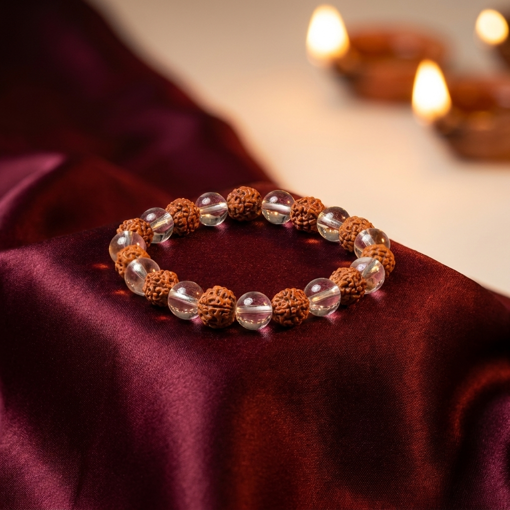 Rudraksha Crystal Bracelet on maroon silk - GemsMantra