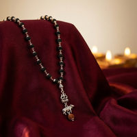 Shiv Nandi Protection Mala Karungali with Sterling Silver on maroon silk - GemsMantra