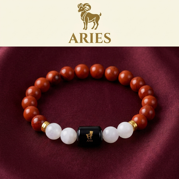 Aries Mesh Rashi Bracelet - Red Jasper Moonstone - GemsMantra