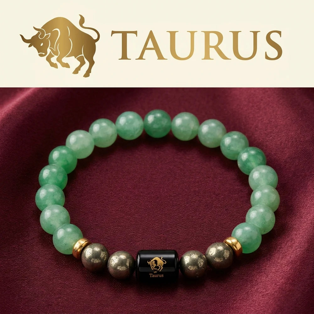 Taurus (वृषभ राशि) Bracelet – Green Aventurine & Pyrite