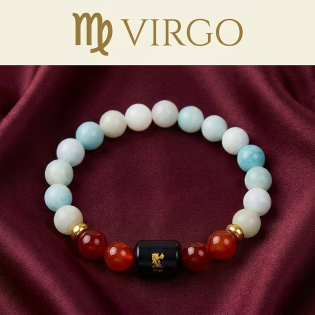 Virgo Kanya Rashi Bracelet - Amazonite Carnelian - GemsMantra