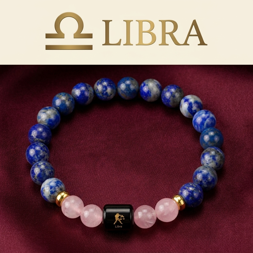 Libra Tula Rashi Bracelet - Lapis Lazuli Rose Quartz - GemsMantra