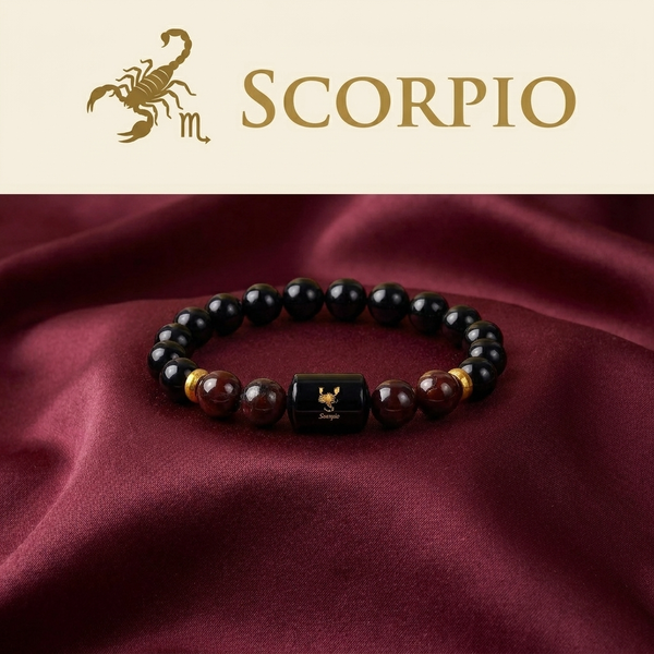 Scorpio (वृश्चिक राशि) Bracelet – Obsidian & Garnet
