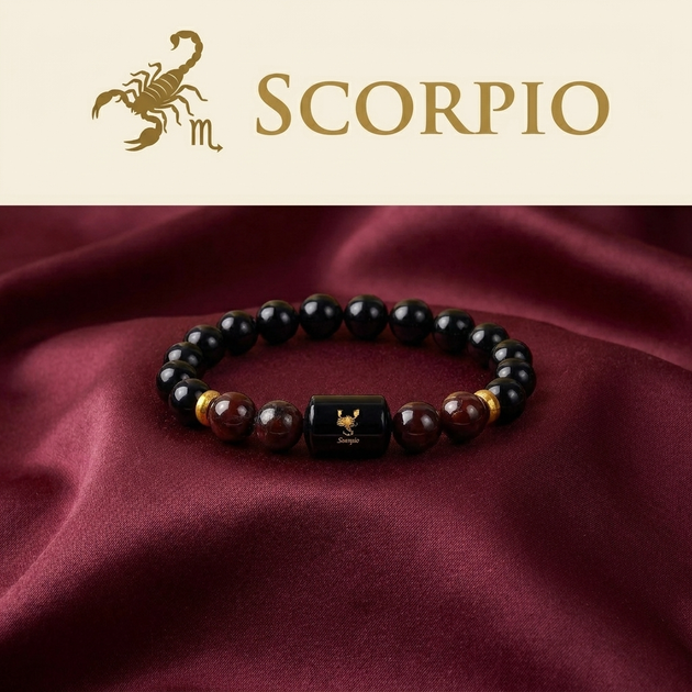 Scorpio Vrishchik Rashi Bracelet - Obsidian Garnet - GemsMantra