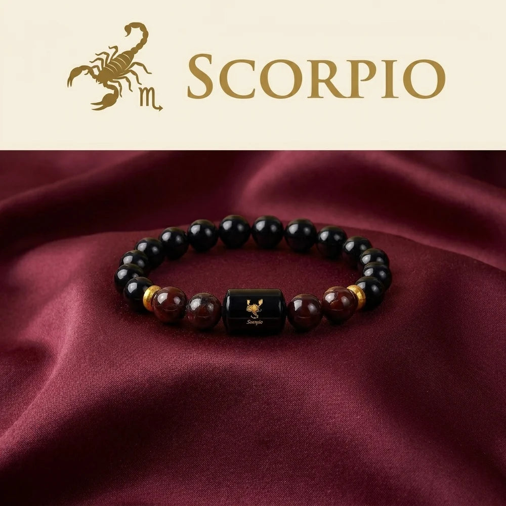 Scorpio (वृश्चिक राशि) Bracelet – Obsidian & Garnet