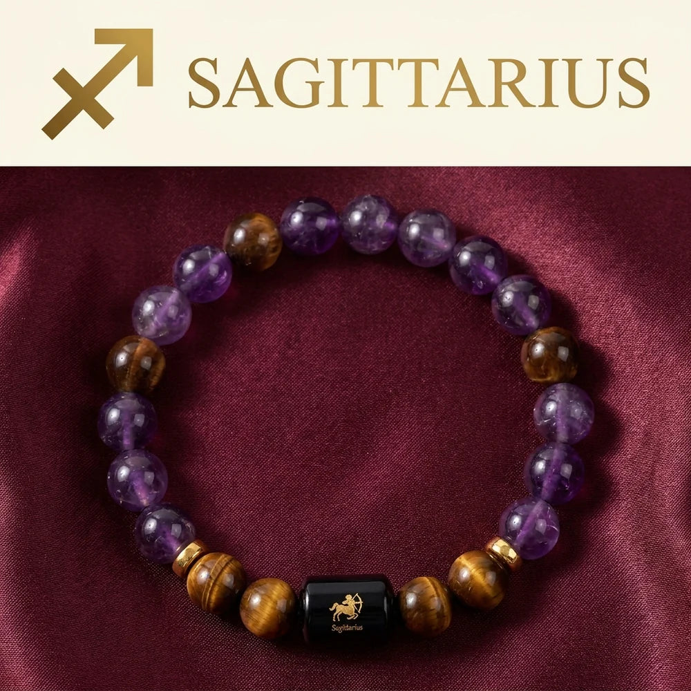 Sagittarius (धनु राशि) Bracelet – Amethyst & Tiger Eye
