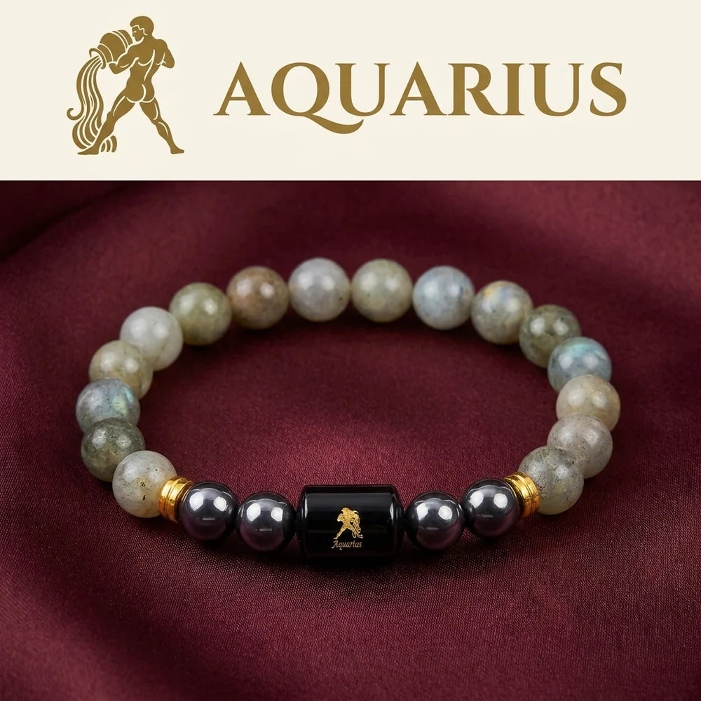 Aquarius (कुम्भ राशि) Bracelet – Labradorite & Hematite