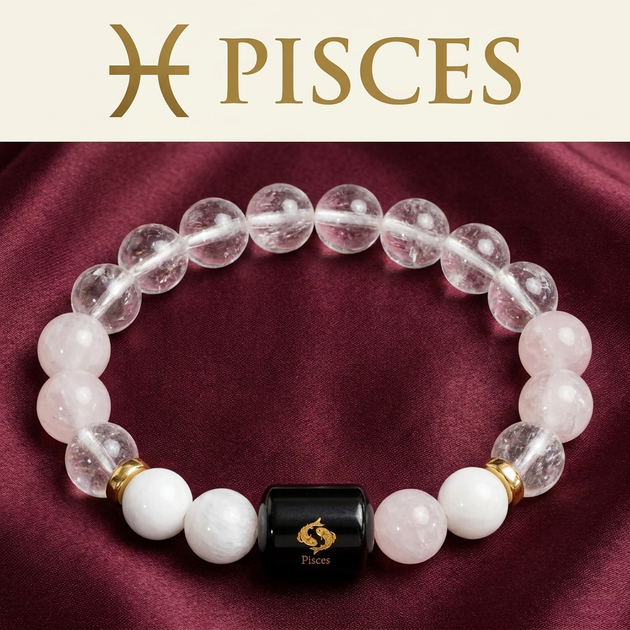 Pisces Meen Rashi Bracelet - Clear Quartz Moonstone - GemsMantra