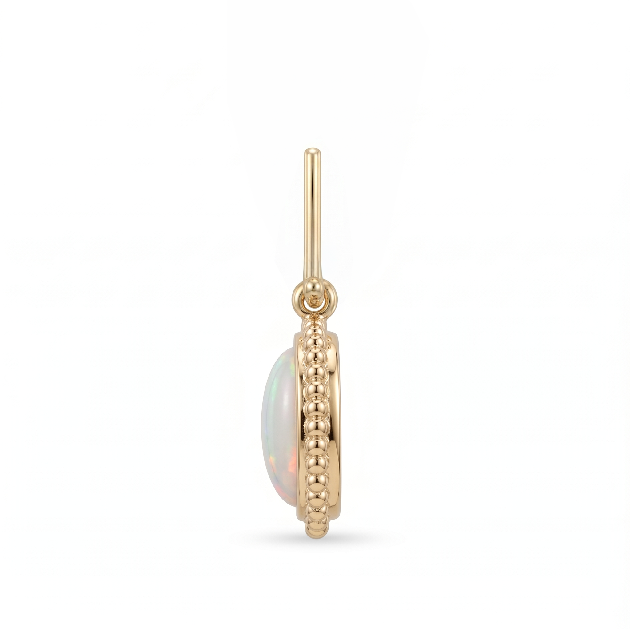 Bezel-Set Oval Opal Pendant with Beaded Border