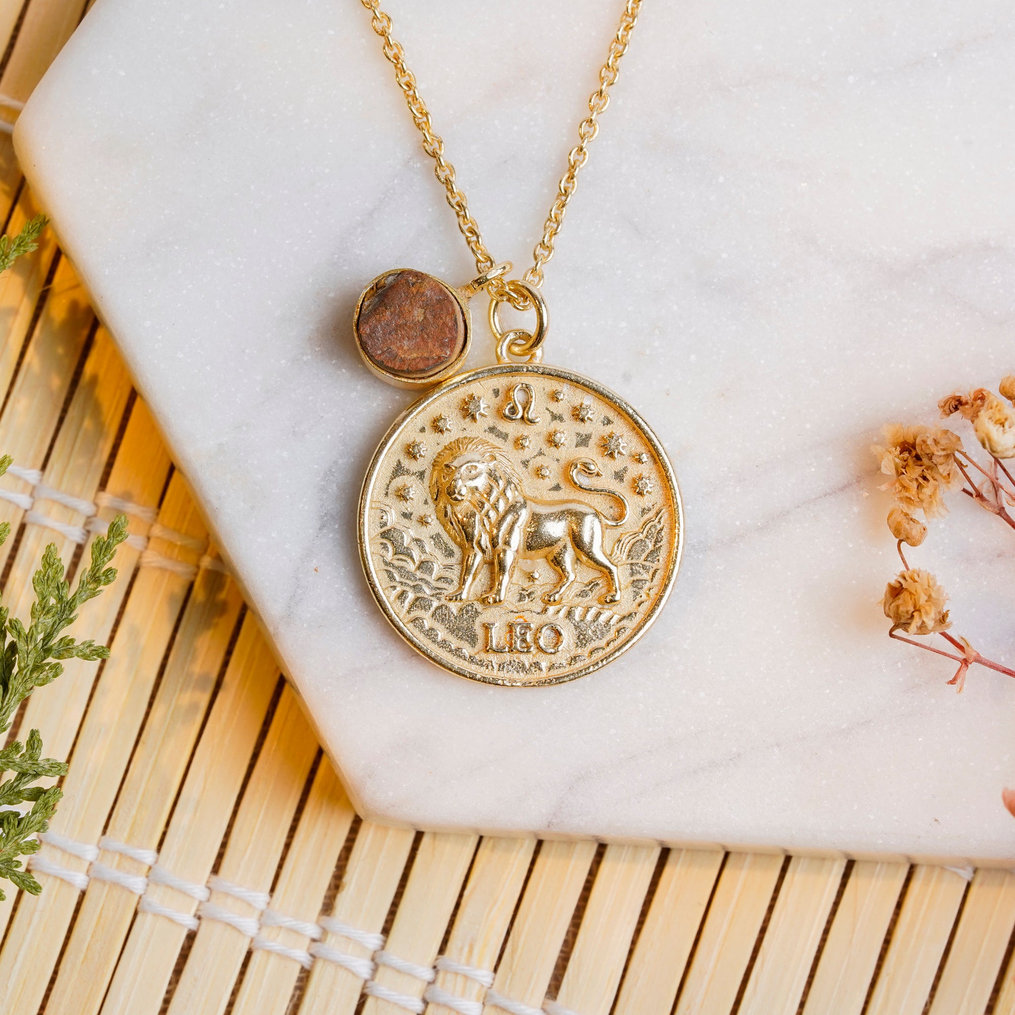 leo zodiac pendant necklace tiger eye birthstone charm