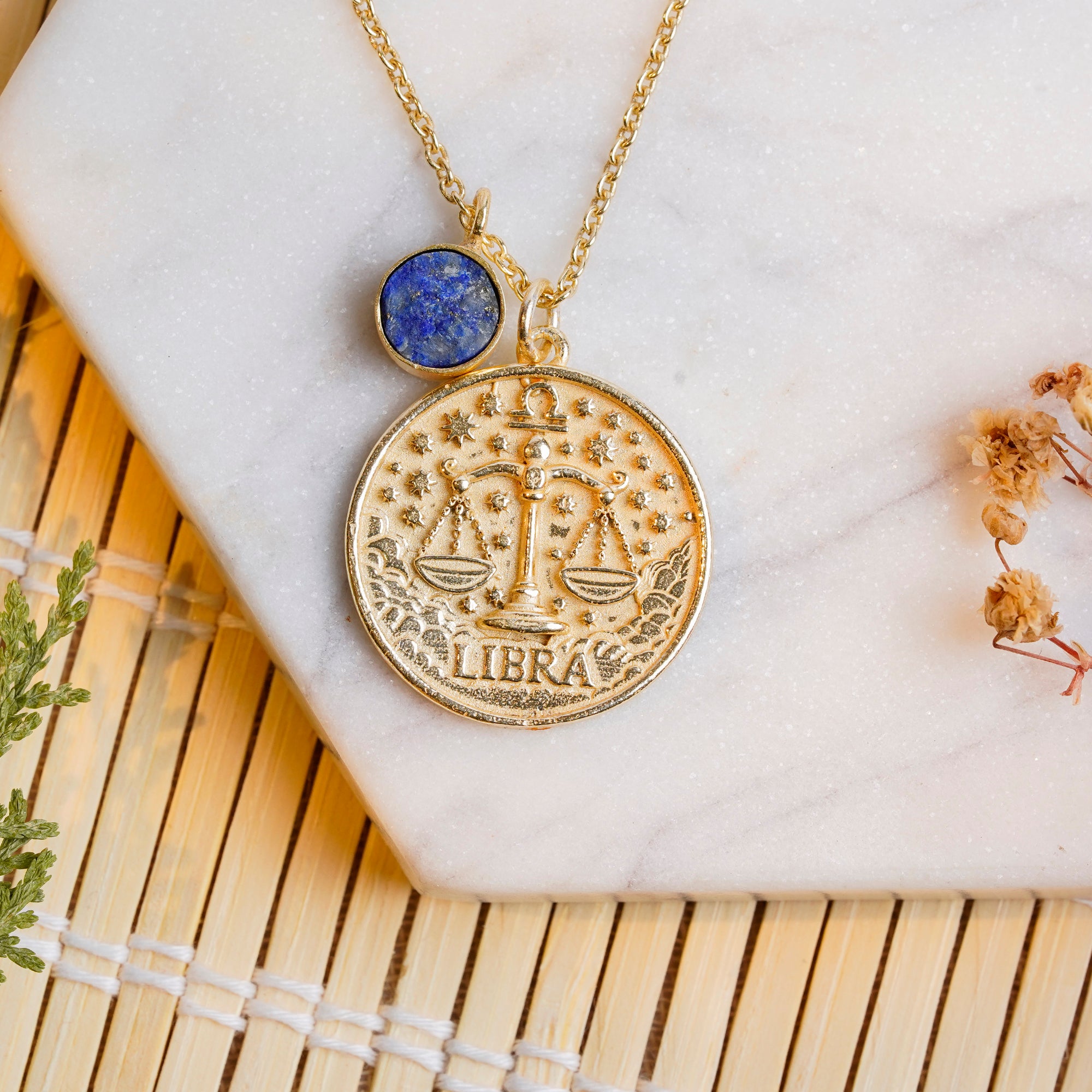 libra zodiac pendant necklace lapis lazuli birthstone charm