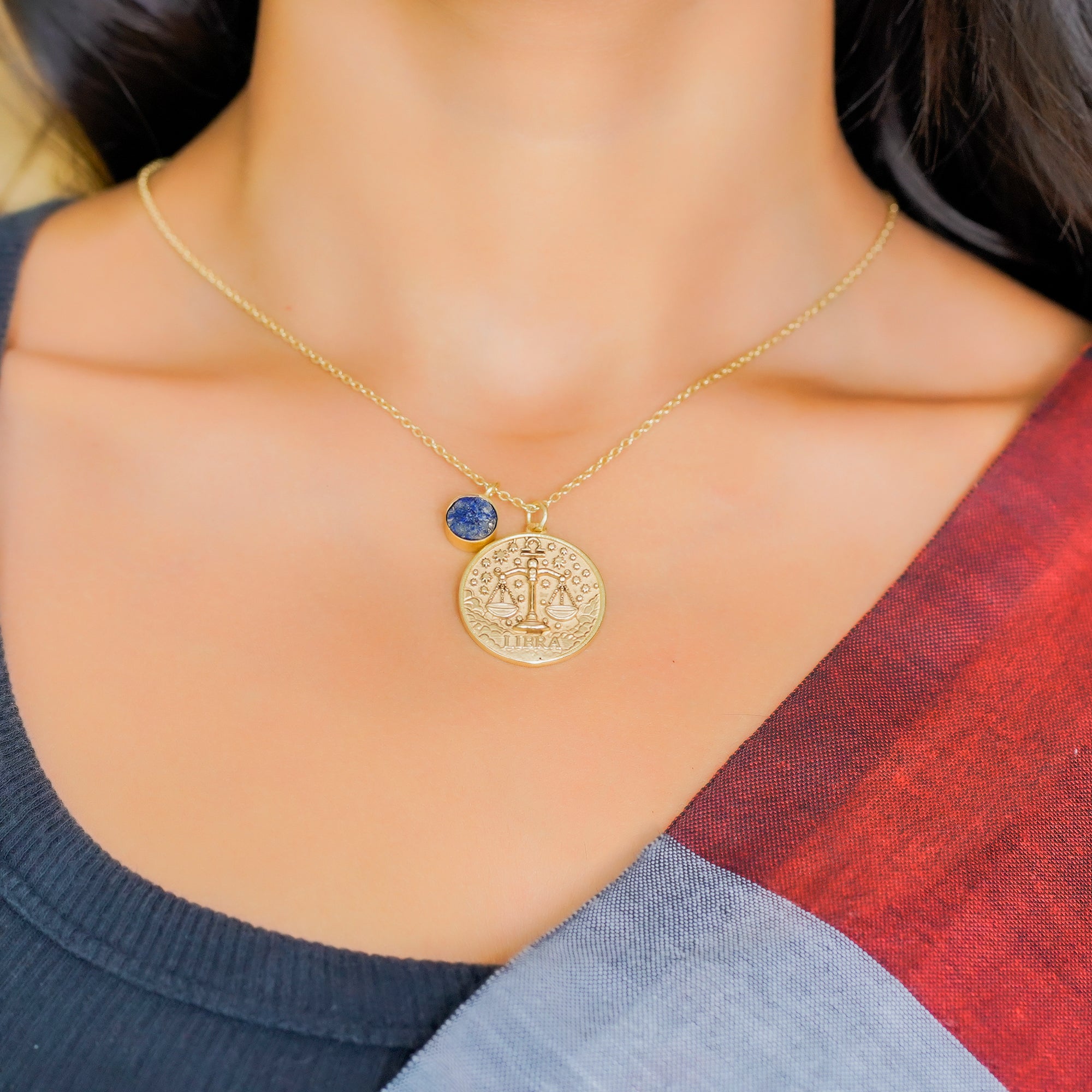 libra zodiac pendant necklace lapis lazuli birthstone charm