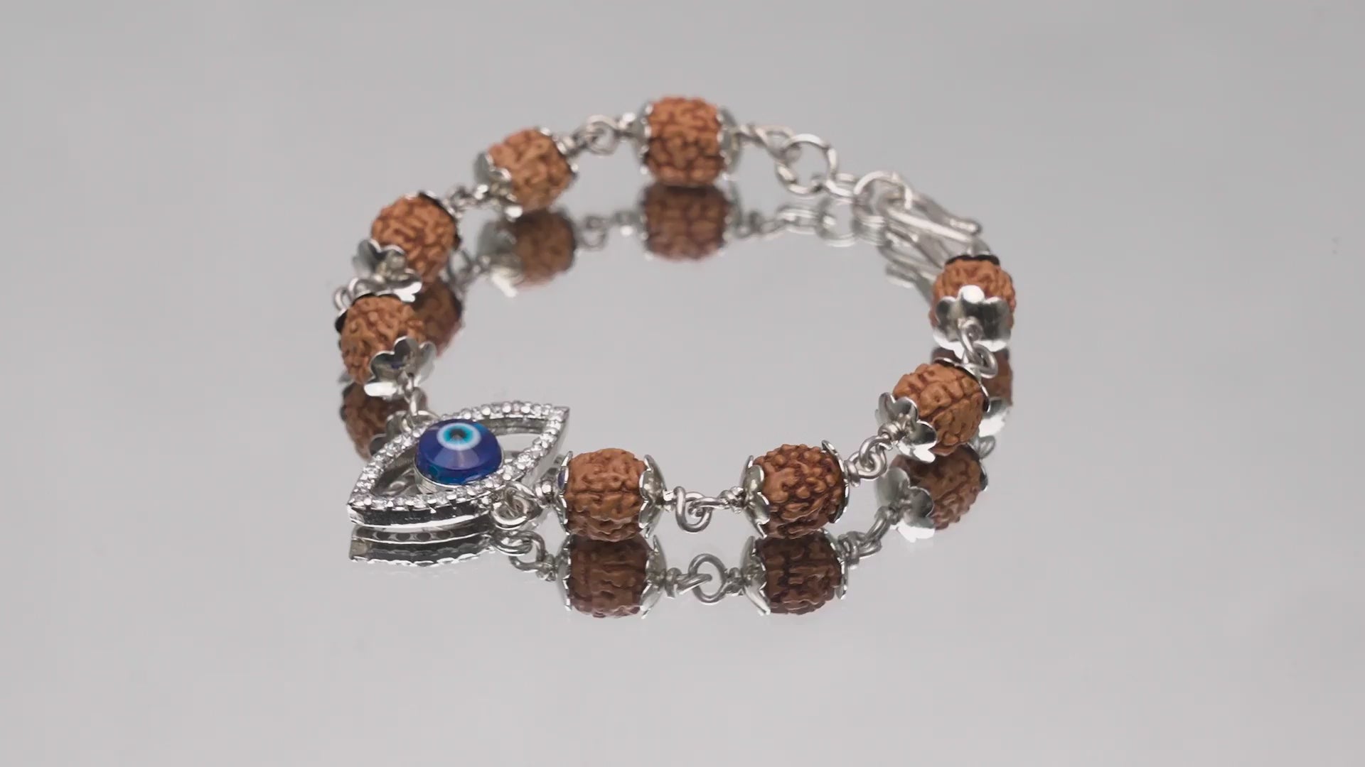 Original 5 Mukhi Rudraksha Silver Evil Eye Bracelet for Kids