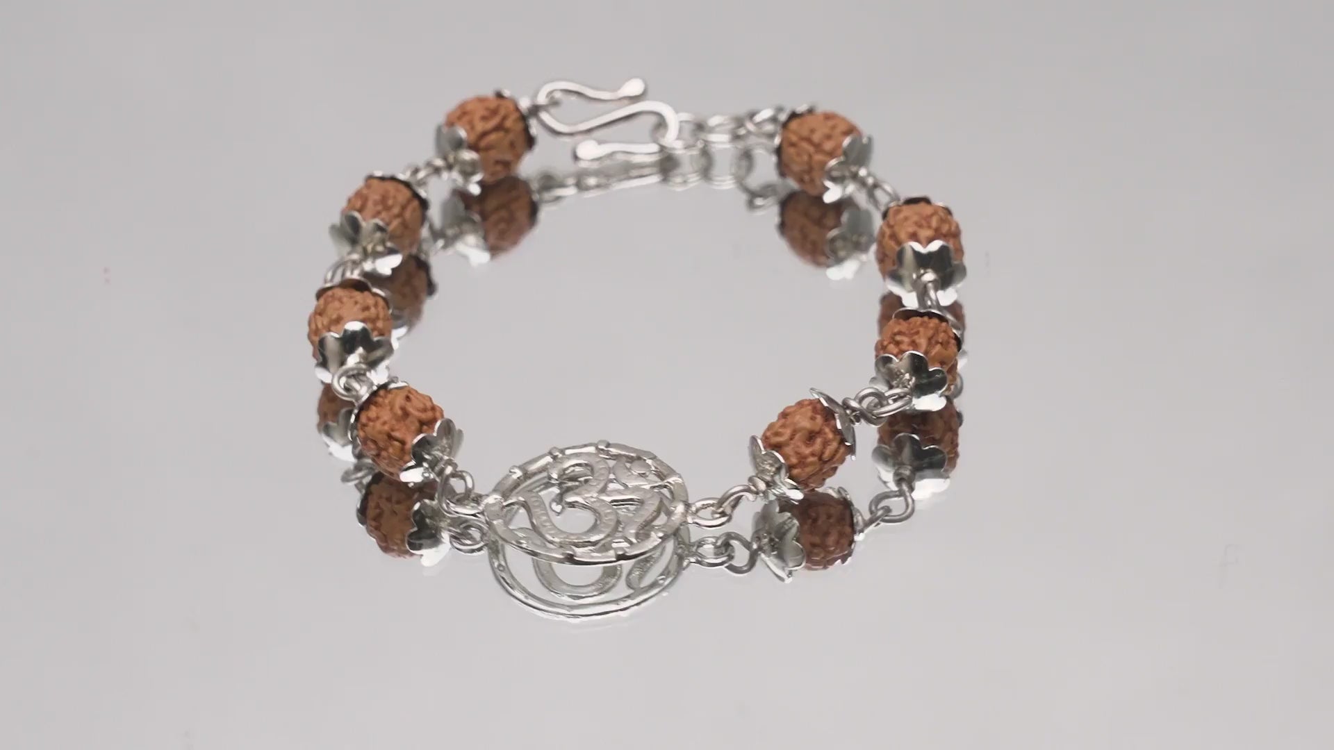 Original 5 Mukhi Rudraksha Silver Om Bracelet for Kids