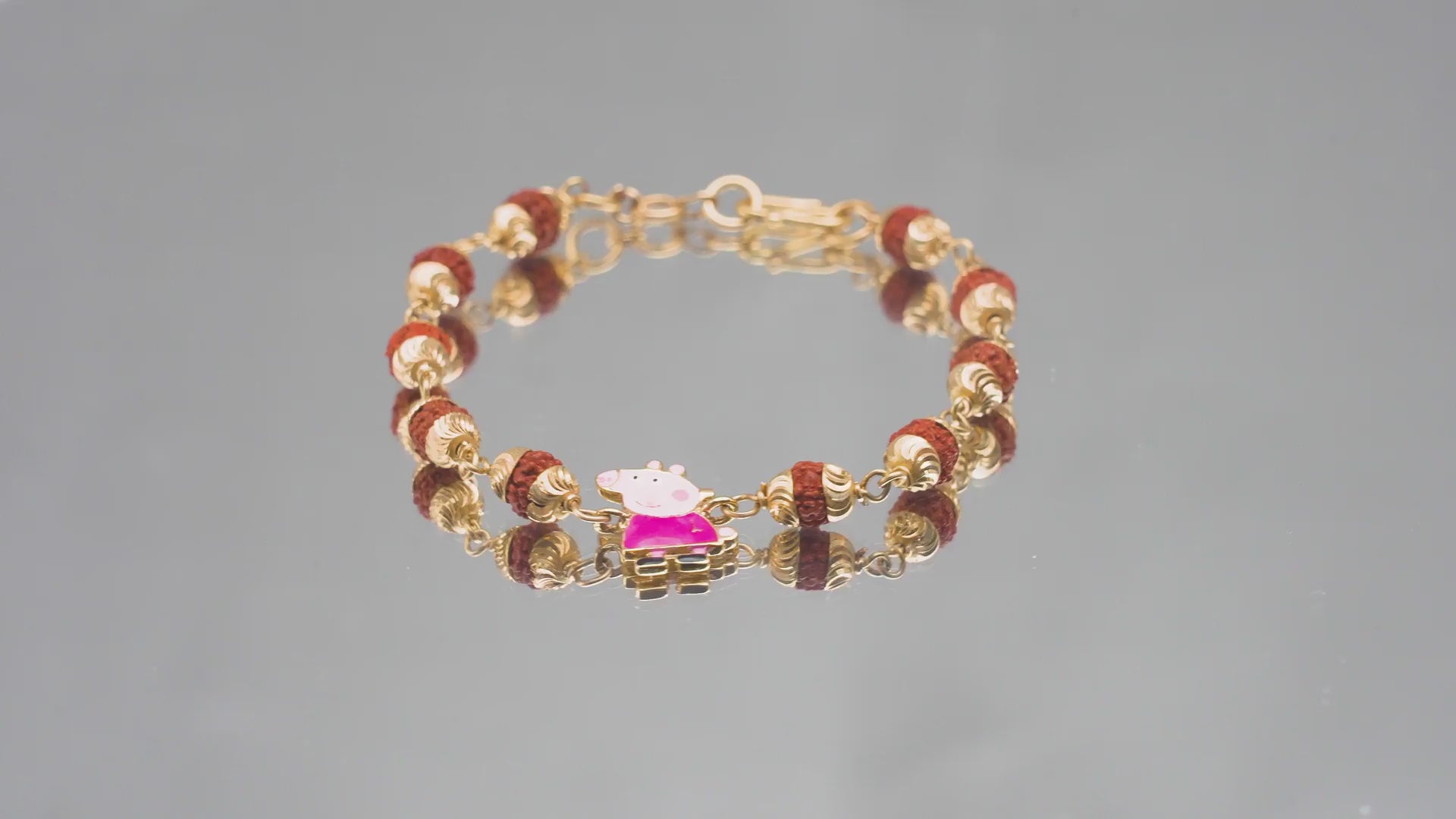 Original 5 Mukhi Rudraksha Gold Piggy Bracelet for Kids