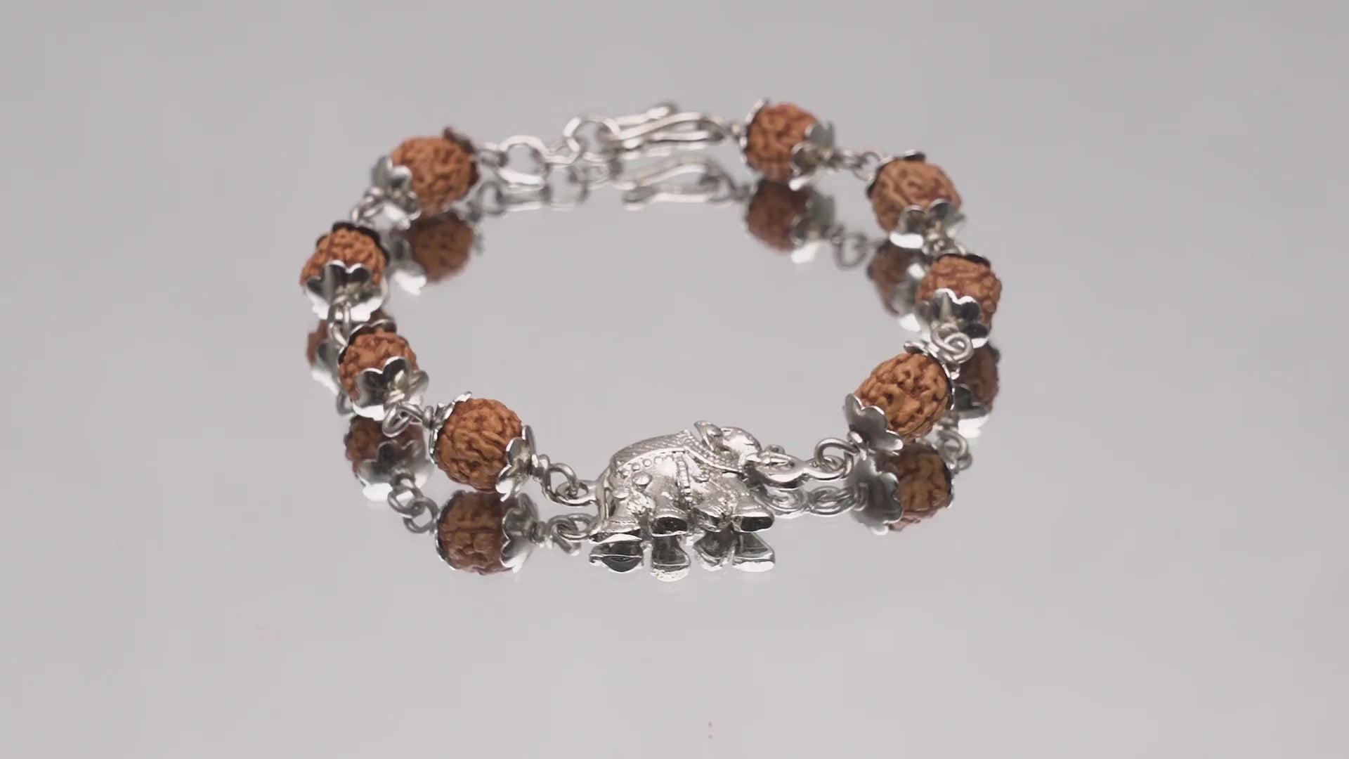 Original 5 Mukhi Rudraksha Silver Elephant Bracelet for Kids – 8 Beads