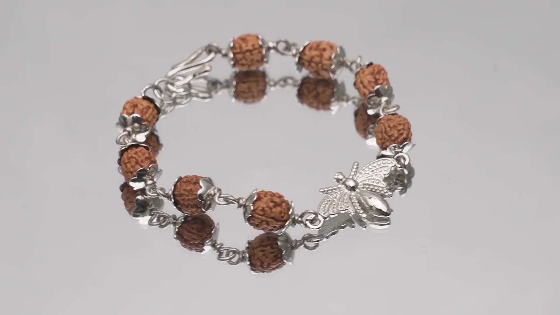 Original 5 Mukhi Rudraksha Silver Studded Butterfly Bracelet for Kids