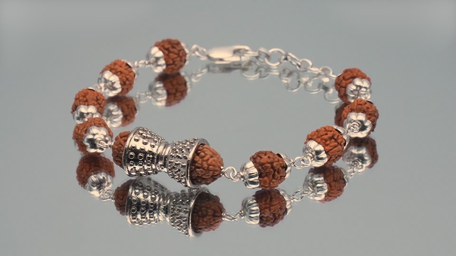 Original 5 Mukhi Rudraksha Silver Damru Bracelet for Kids