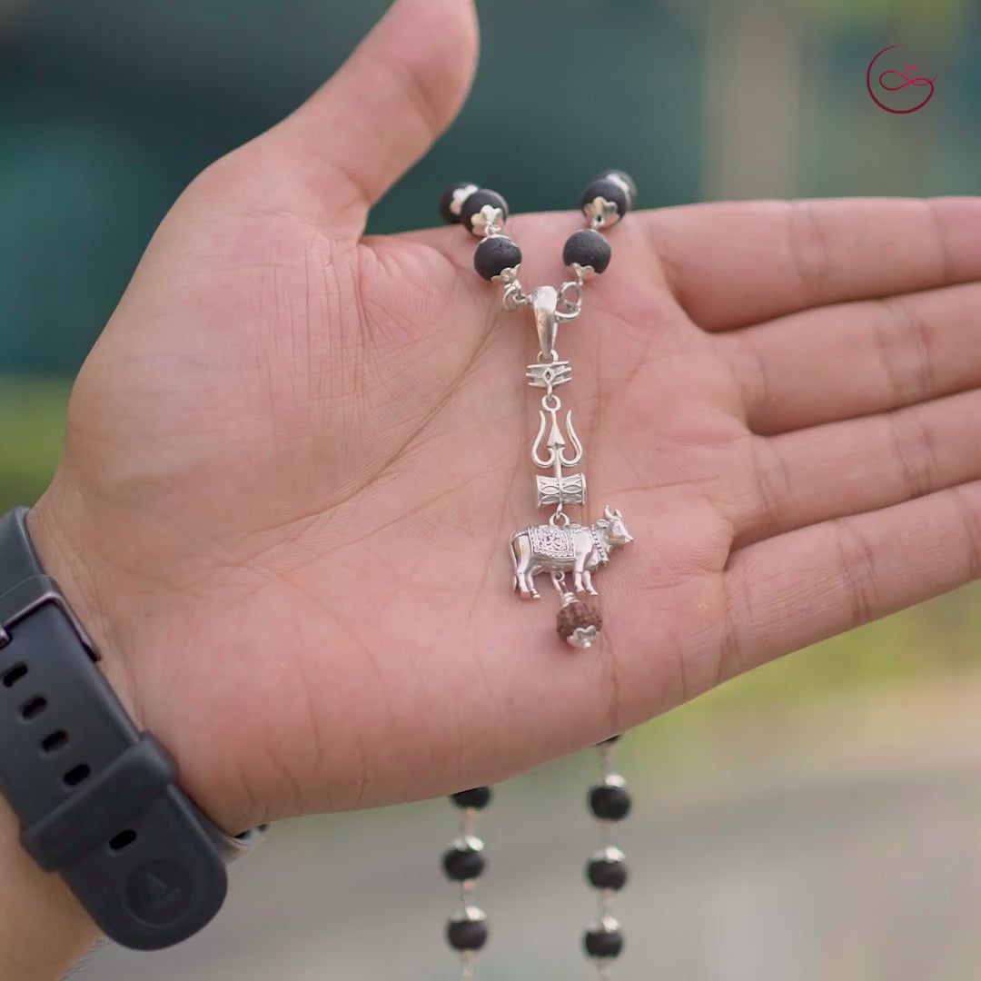 Shiv Nandi Protection Mala (Karungali) With Sterling Silver