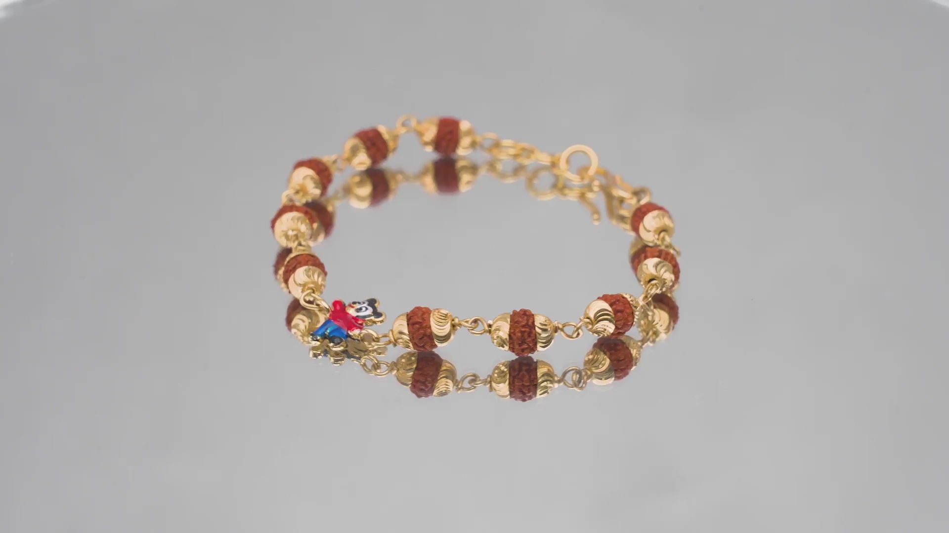 Original 5 Mukhi Rudraksha Gold Mickey Mouse Bracelet for Kids