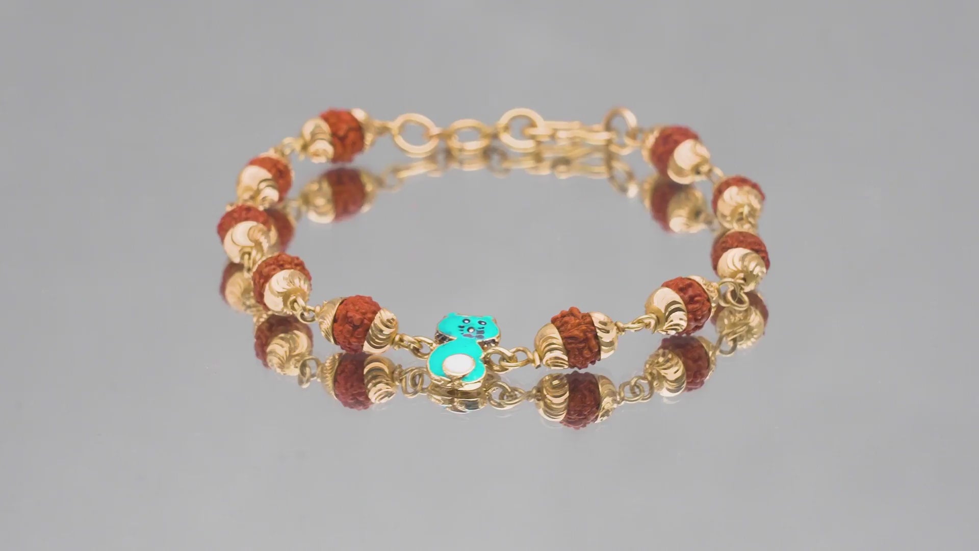 Original 5 Mukhi Rudraksha Gold Kitty Bracelet for Kids