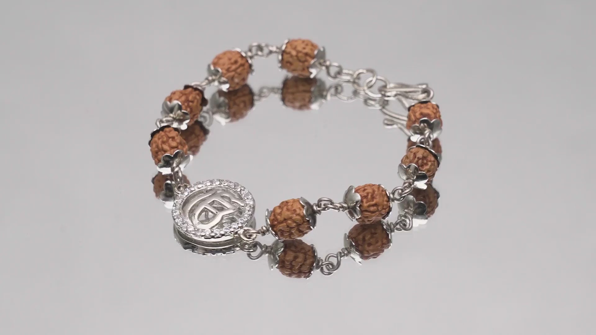 Original 5 Mukhi Rudraksha Silver Studded Onkar Bracelet for Kids – 4 Beads