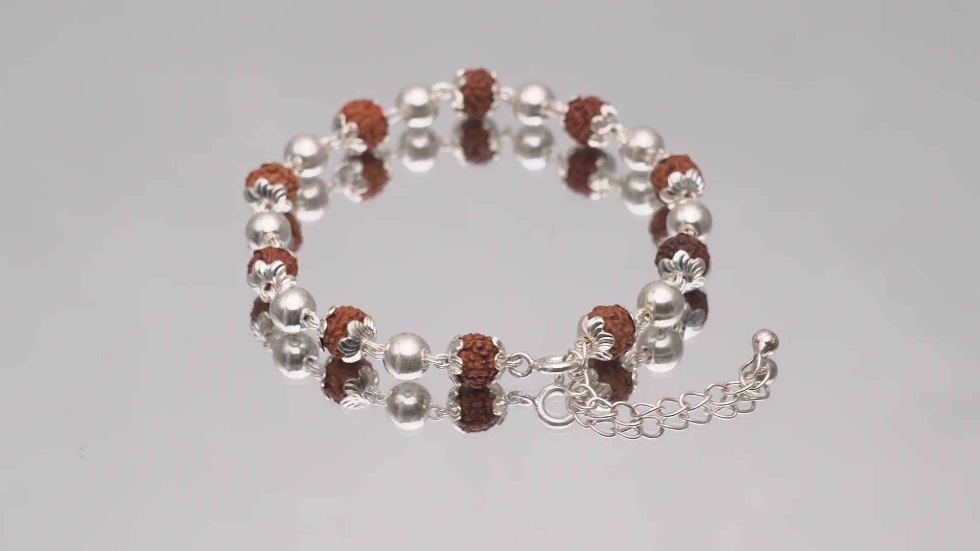 Original 5 Mukhi Rudraksha Silver Moti Bracelet